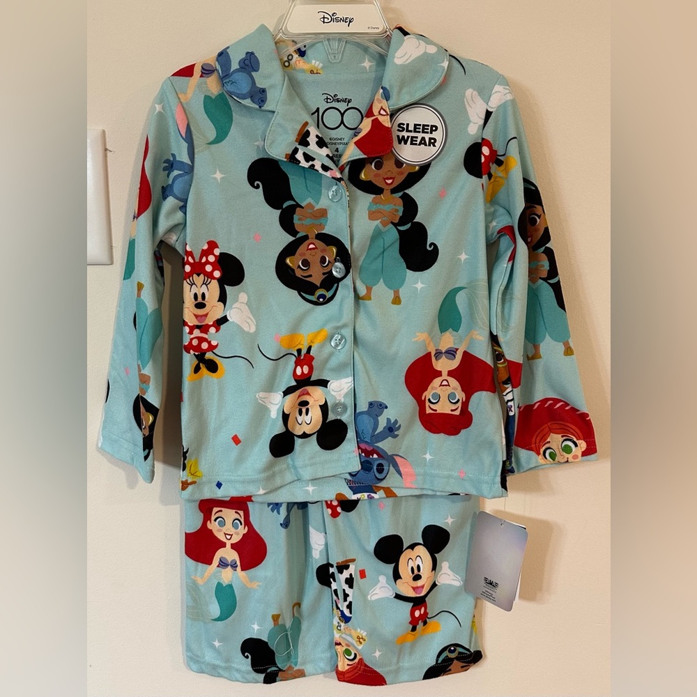 Disney Girls Teal Multi Character 2 Piece Pajama Set NWT Various Sizes